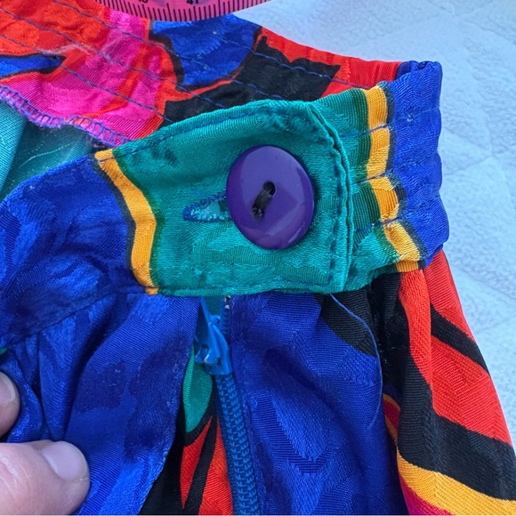 VTG Sue Brett Midi Skirt 40” Waist Jacquard Multicolor Abstract Leaf Print Artsy - Picture 8 of 11